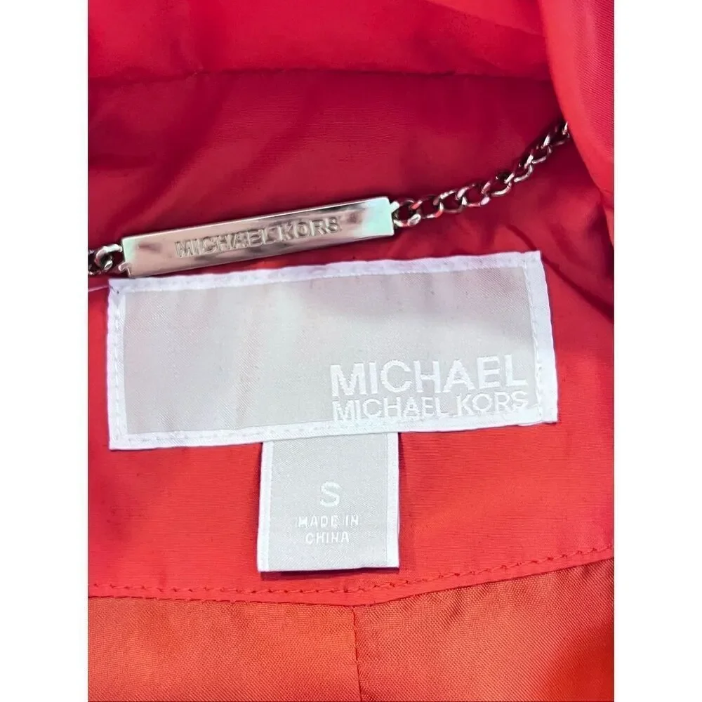 Michael Kors Women's Front Zip Sleeveless Quilted Puffer Vest Orange Small